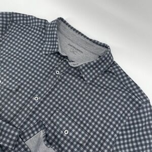 Johnston & Murphy Shirt Mens 2XL Gray Blue Plaid Check Long Sleeve Button Front